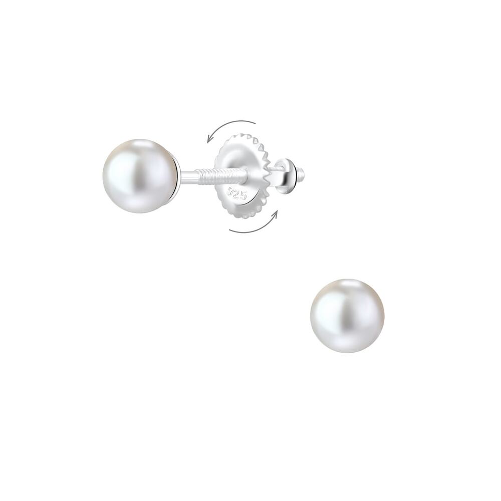 Silver Pearl Screw Back Earrings 4mm